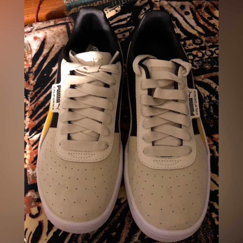Puma Women's California TOL Off White Black/Yellow Sneakers Retro Shoes Size 7.5